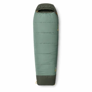Sea to Summit Boab sleeping bag in green, with a dark hood, foot panel and horizontal baffles