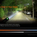 ACEBEAM TAC 2AA lighting a tree-lined street at night.