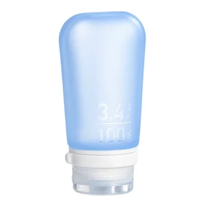 humangear GoToob+ Blue 3.4 Ounces silicone travel bottle on white background