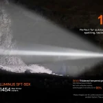 ACEBEAM P20 projecting a long white beam across rocky terrain at night.