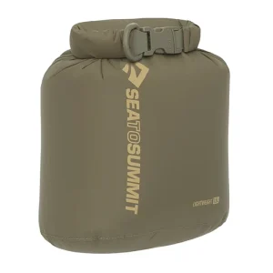 Sea to Summit Lightweight Dry Bag 1.5L in Burnt Olive with roll-top buckle on white