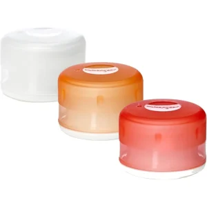 humangear GoTubb Small 15 ml storage containers in clear, orange, red, three-pack on white
