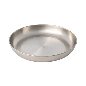 Sea to Summit Detour stainless steel plate shown from the front with its brushed interior visible on a white background.