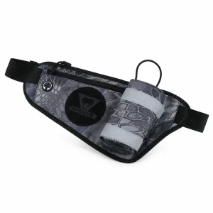 VIPERADE Sports Fanny Pack in Black Python Camouflage with angled bottle holder and headphone port on a white background