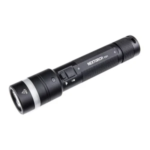 Black NEXTORCH C61 flashlight with a silver bezel and a textured grip on white.