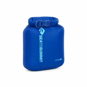 Sea to Summit Lightweight Dry Bag in blue with roll-top buckle on white