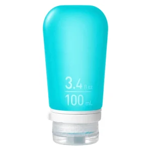 humangear GoToob+ Aqua 3.4 Ounces silicone travel bottle on white background