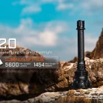 ACEBEAM P20 standing upright on rocky ground in an outdoor scene.