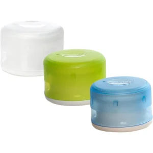 humangear GoTubb Small 15 ml storage containers in clear, green, blue, three-pack on white