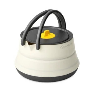 Sea to Summit Frontier Ultralight Collapsible Kettle 1.1L in Bone White, expanded with raised handles and lid on a white background.