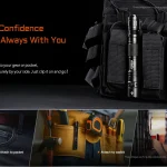 ACEBEAM TAC 2AA clipped to tactical gear, a pocket and a tool area.