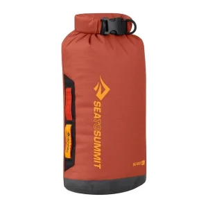 Sea to Summit Big River 5L dry bag in Picante, shown upright with the roll-top buckle closed on a white background