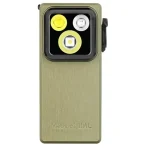 Olive green Olight Oclip Ultra clip-on light shown from the front on white.