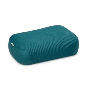 Sea to Summit Memory Lux pillow in teal, showing its ribbed surface and rounded edges
