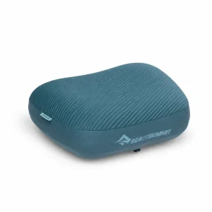 Sea to Summit Aeros Premium Pillow in Mediterranea, Regular size, shown inflated on a white background