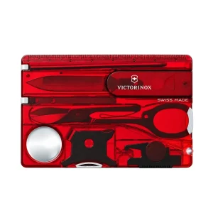 Victorinox Swiss Card Lite in translucent red with its tools stored inside, on a white background.