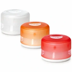 humangear GoTubb Small storage containers in clear, orange and red, three-pack on white