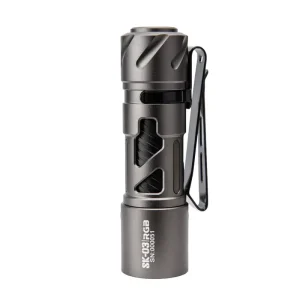 Gray LOOP GEAR SK03 RGB flashlight with a wire pocket clip