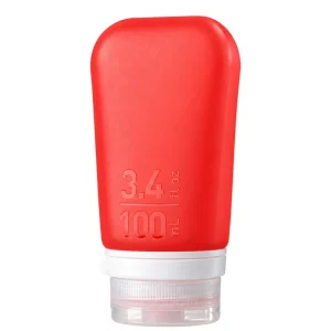 humangear GoToob+ Red 3.4 Ounces silicone travel bottle on white background