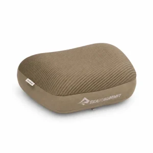 Sea to Summit Aeros Premium Pillow in Burnt Olive, Regular size, shown inflated on a white background