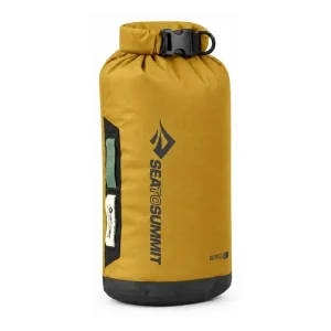 Sea to Summit Big River 5L dry bag in Dull Gold, shown upright with the roll-top buckle closed on a white background
