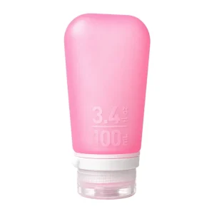 humangear GoToob+ Pink 3.4 Ounces silicone travel bottle on white background
