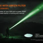 ACEBEAM P20 with an optional green filter and green beam at night.
